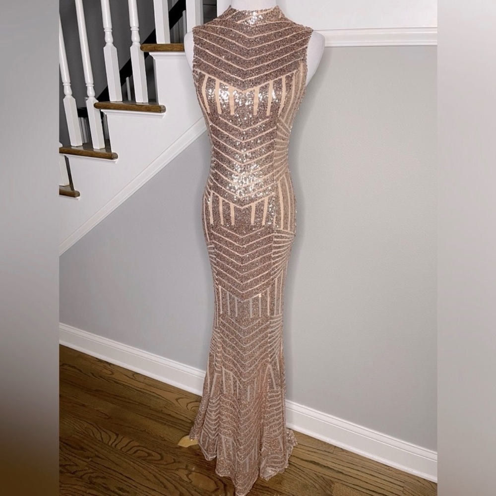 L'ATISTE Rose Gold Sequin Backless Dress - Picture 4 of 5